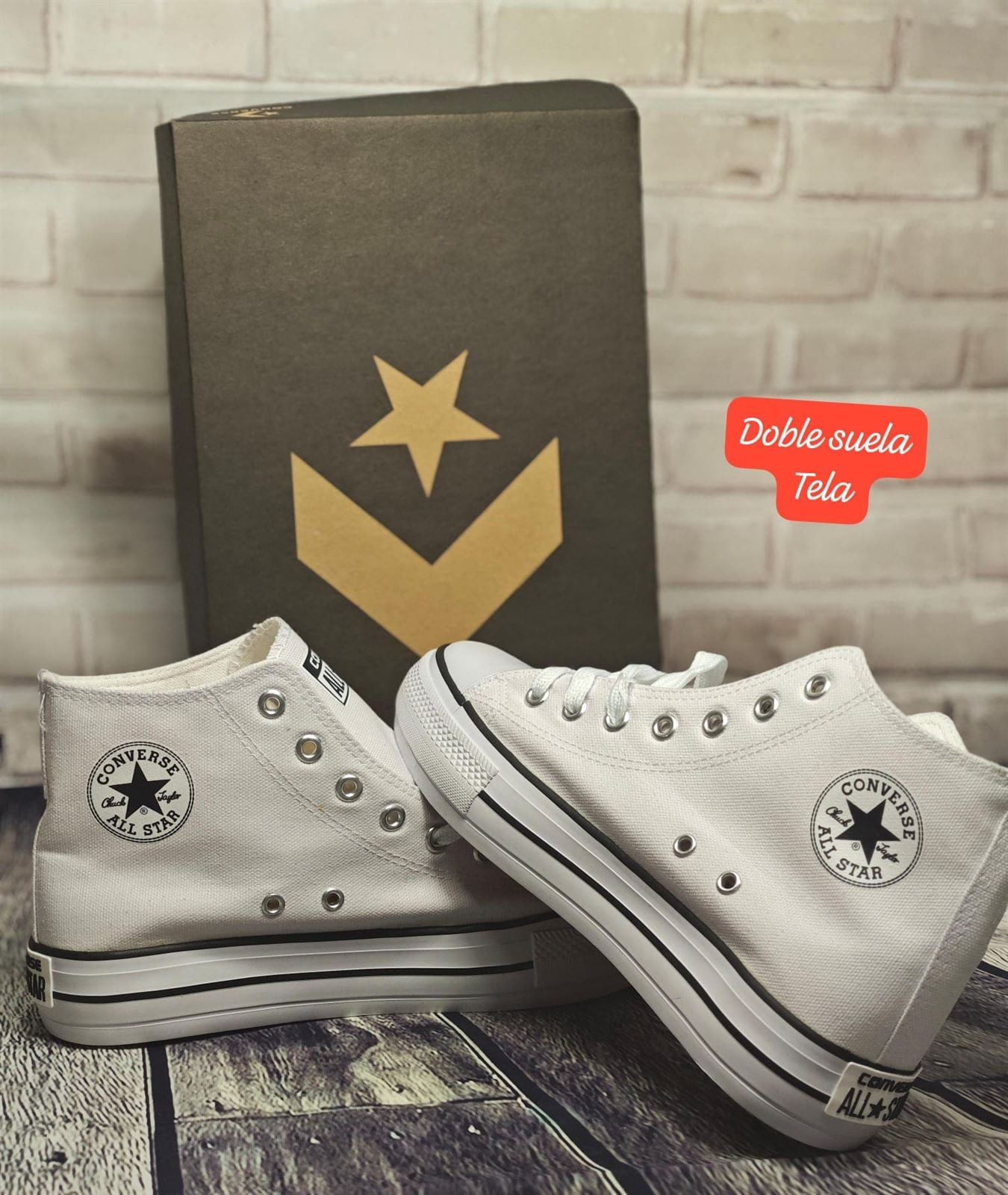 Bota converse de tela blanco - Imagen 1